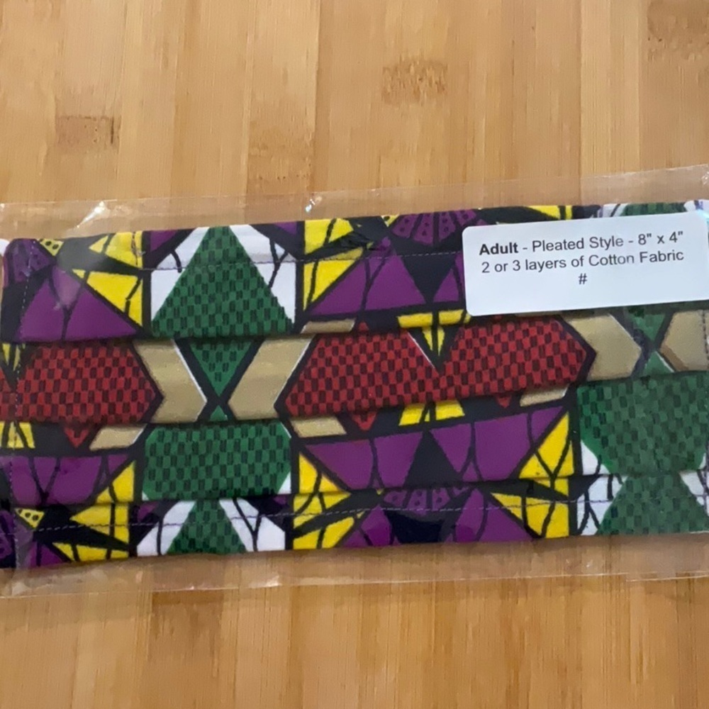 Face Mask African Ankara Cotton Fabric- Purple Red Gold Adult-Nose Wire 8”x4”